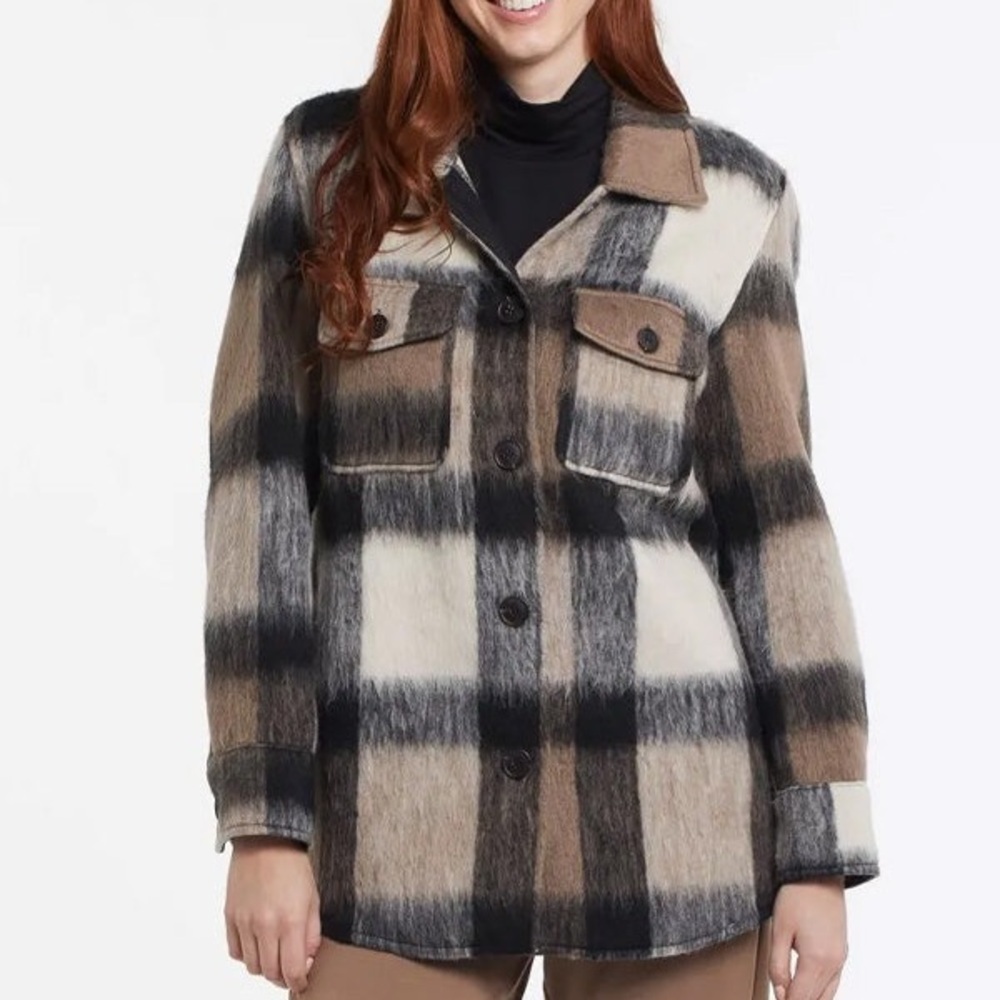 Tribal Jeans mid length brushed plaid shacket - Picture 3 of 5